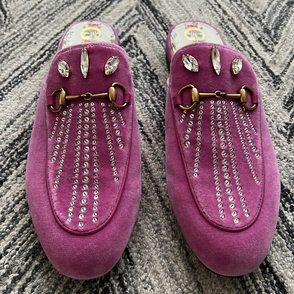 100% Authentic Gucci Horsebit Princetown Pink Velvet Mules Size 39 - Picture 4 of 5